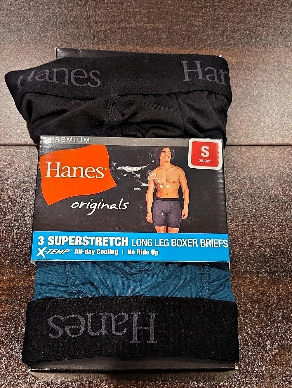 Hanes Superstretch Long Leg Boxer Briefs Boxer Briefs Black & Blue Size Small